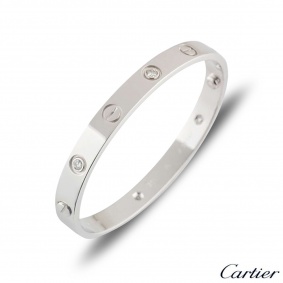 Cartier White Gold Half Diamond Love Bracelet Size 19 B6035819